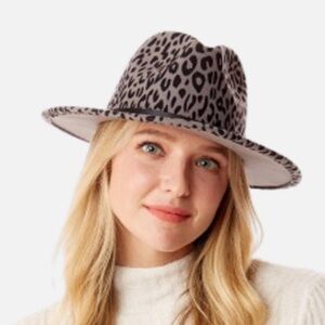 Felt Leopard Print Wide Brim Hat With Thin Studded Leather Buckle Band